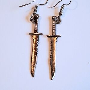 Silver Dagger Dangle Earrings